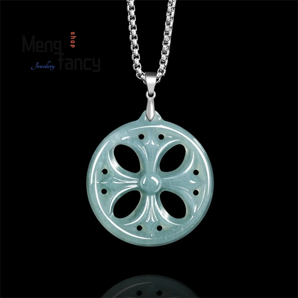 

Genuine Natural A-grade Jadeite Blue Water Cross Jade Pendant Mascots Exquisite Fashion Jewelry Best Selling Couple Holiday Gift