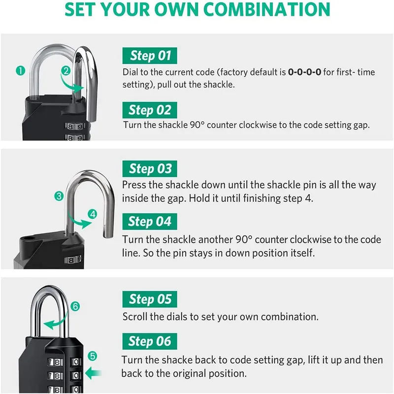 Outdoor Security Combination Padlock, 1Pc Heavy‑Duty Waterproof 4‑Digit Resettable Password Lock for Gate Locker - view 4