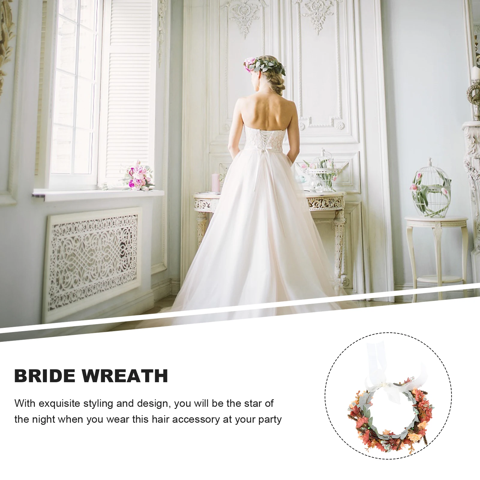 

Bridal Flower Headdress Handmade Rattan Wreath Headwear Elegant Wedding Party Accessory Women Costume Hair Styling Accessory