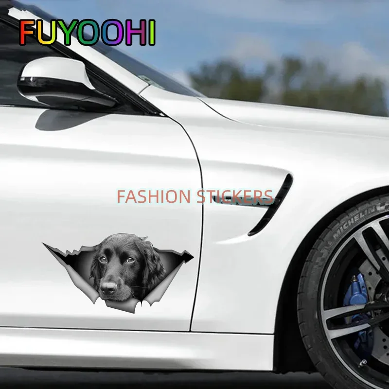 FUYOOHI Black Cocker Spaniel Car Sticker Torn Metal Decal 3D Reflective Stickers Car Styling Pet Dog Decal