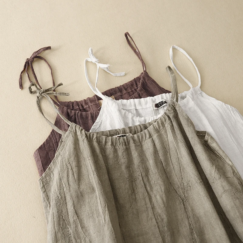 Tekstura wczesnej jesieni, plisowana, jednolita, bawełna i len, na ramiączkach, wysokiej jakości, luźna, codzienna, długa spódnica w kształcie litery A.