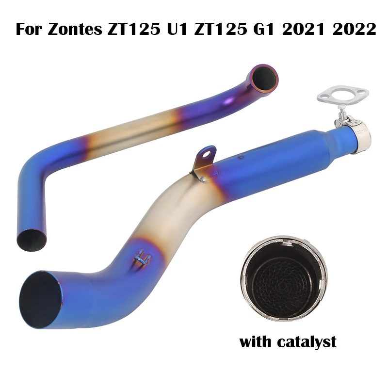 

51mm Motorcycle Exhaust Header Link Pipe With Catalyst Stainless Steel Mid Connect Tube For Zontes ZT125 U1 ZT125 G1 2021 2022