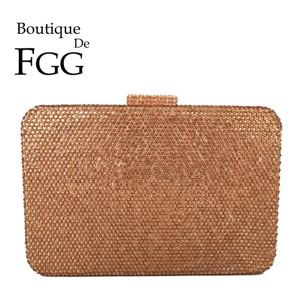 Boutique De FGG Gold Women Diamond Evening Bags Wedding Ladies Crystal Box Clutch Party Rhinestones Purses and Handbags