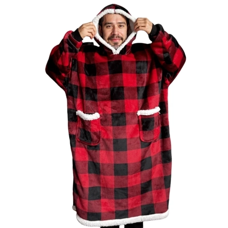 Oversized Wearable Hoodie Warm Flannel Sherpa Blanket Hoodie for Winter Men Women Pullover TV Sweatshirt