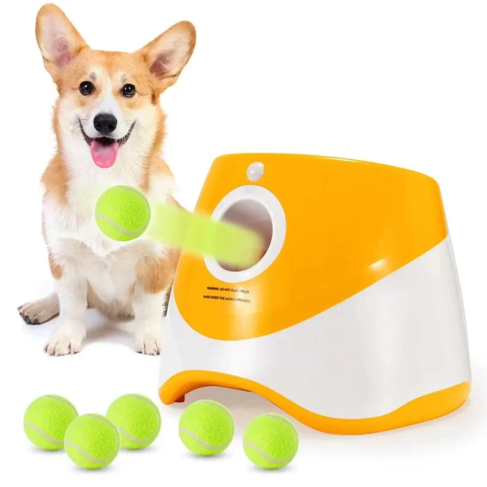 Pelota de lanzamiento interactiva para exteriores, juguetes de entrenamiento para perros, lanzador automático de tenis para perros pequeños y