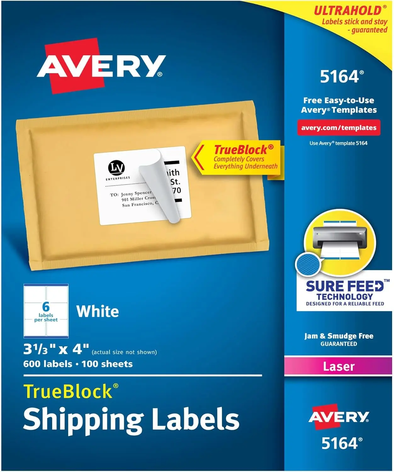 

Printable Shipping Labels, 3-1/3" x 4", White, 600 Blank Mailing Labels for Laser Printers