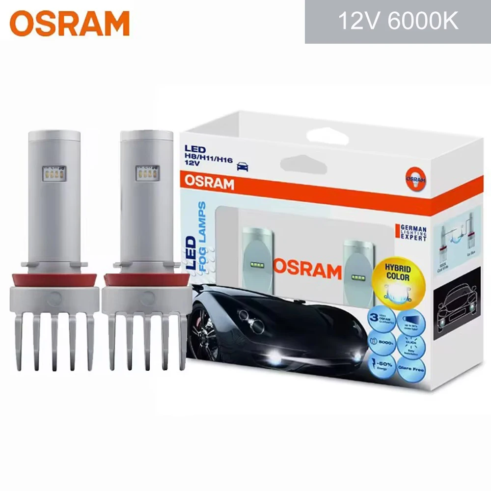 OSRAM LED H16 H11 H8 Fog Lamps Car Light White & Blue HYBRID Color +50% Bright 12V White Bulb Glare Free 65219CW(TWIN)