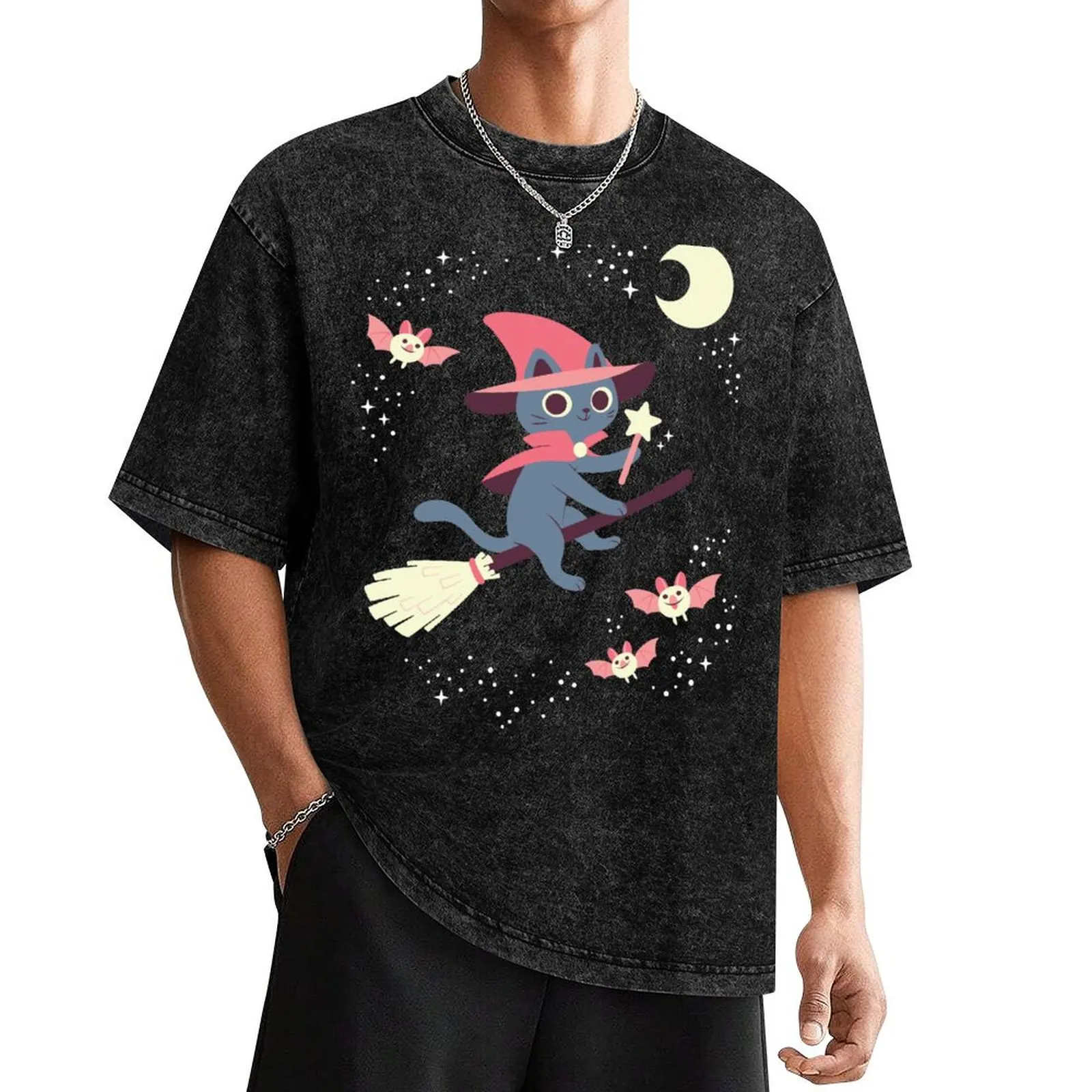 Magical Cat Witch on a Broomstick T-Shirt cute clothes anime clothes tshirts for men