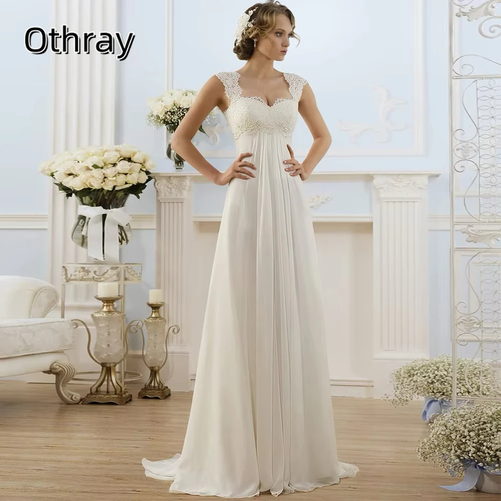 Othray Simple Lace A-line Wedding Dress Sleeveless Sweep Train Chiffon Boho Corset Back Bridal Gown فساتين للمناسبات الخاصة