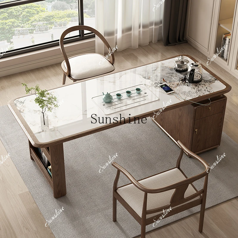 Ash wood rock slab tea table household balcony tea table and chair combination new Chinese high-end sense  FT