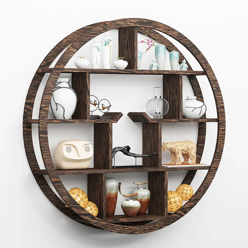 Round Solid Wood Storage Rack with Drawer Traditional Tea Rack Elegant Design Living Room New Chinese Style