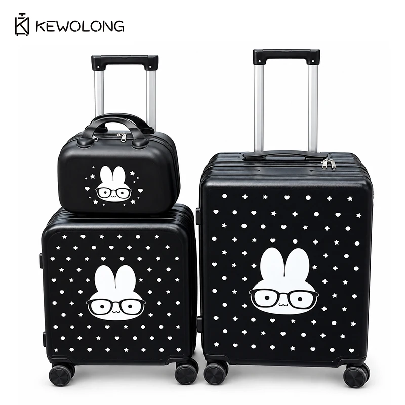 Cute Rabbit Polka Dot Kids Luggage 18/20/24 Inch Carry On Suitcase Trolley Case Password Lock Girls Travel Box