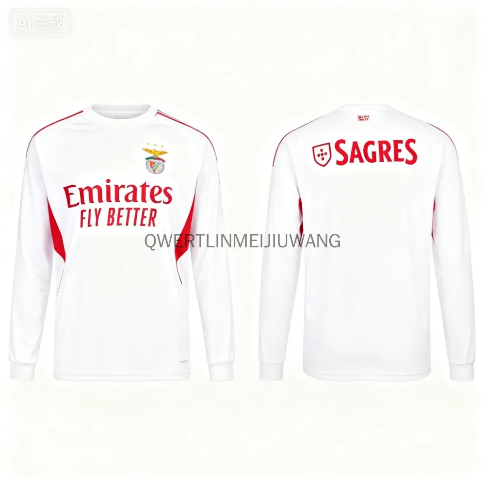 أحدث قميص منزلي للرجال من Benfica: تي شيرت رياضي خارجي كبير الحجم بأكمام طويلة لعام 2025، نمط جديد للتدريب المريح