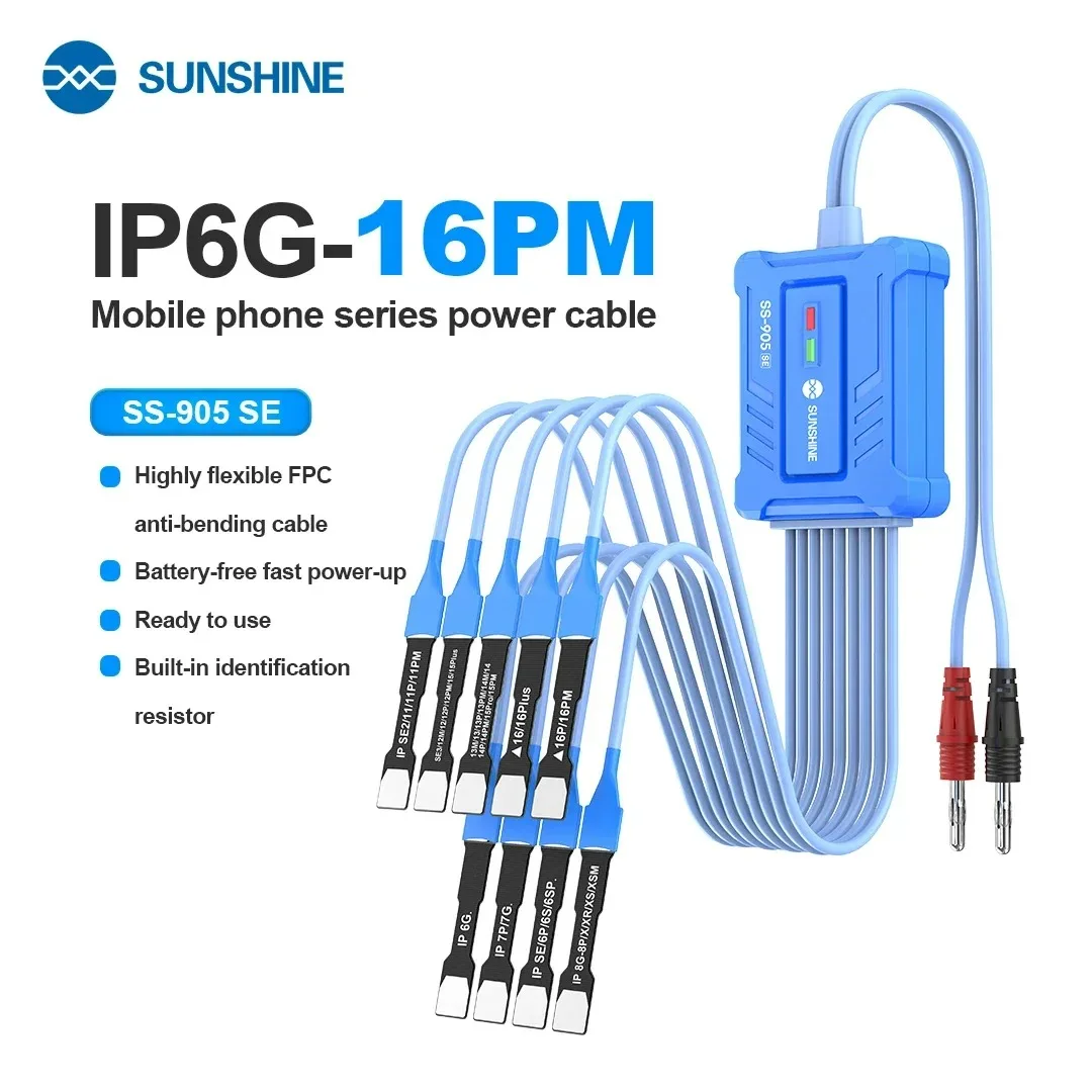

New SUNSHINE SS-905 SE Repair boot Cable Support IPhone 6/7/8/X/11/12/13/14/15/16PM Anti-Burn DC Power Test FPC Cable