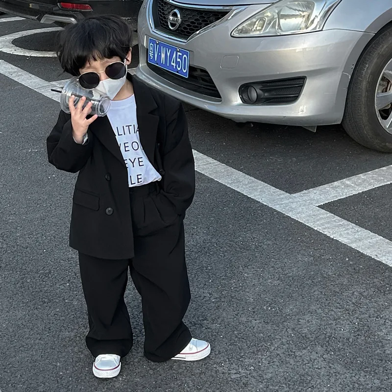 Suit for Boys Spring Casual Kids Piano Performance Costume Handsome Blazers Trousers 2-Pieces Children School Uniform Outfits