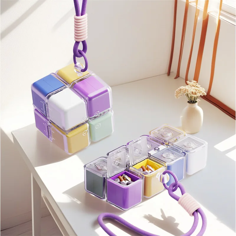 

8-сетчатые футляры для таблеток, многофункциональные складные футляры для таблеток, влагостойкая портативная коробка для хранения лекарств, коробка для таблеток в виде кубика Рубика