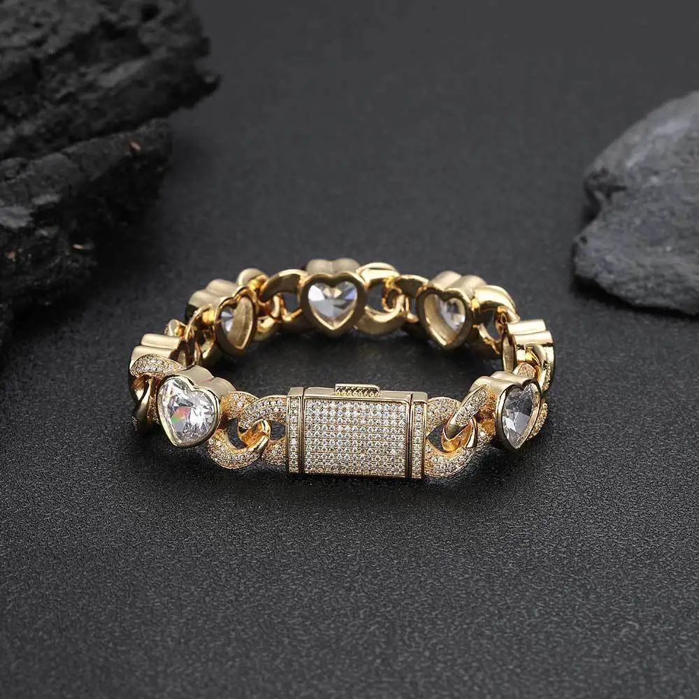 Mens Bracelet Cuban Hip Hop Jewelry 12mm Love 8 Characters Cuban Zircon High Sense Personality Men