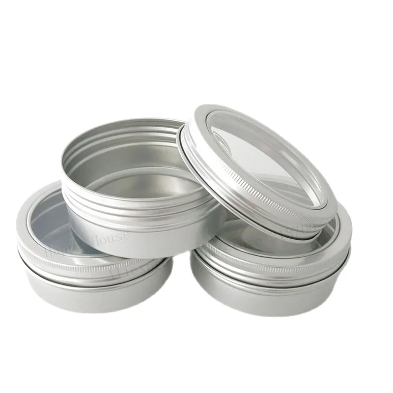 30 x 150g Aluminum jar container With Window 150g Metal Display Tin for cream, sugar, storage, display, jewelry, glitters use