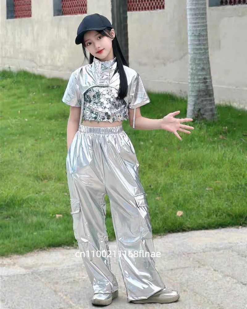 

Костюм для джазового танца для девочек, модный и стильный наряд для выступлений для девочек, детский уличный танец, модная мода, сладкий и крутой стиль