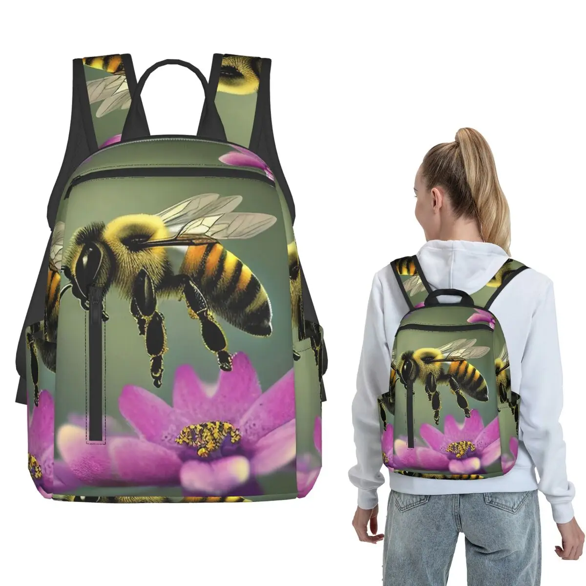 Bee Themed Backpack Large Capacity Boys Girls BookBag School Bag Shoulder Bags for Men Women
