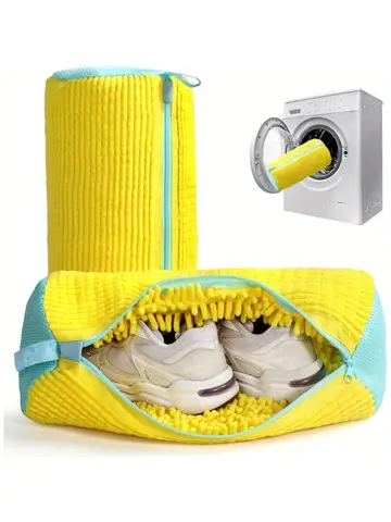 Durable Shoe Washing Machine Bag for All Shoe Types-Yellow with Blue Zipper,Ideal for Sneakers and Casual Shoes,Laundry Wash Bag