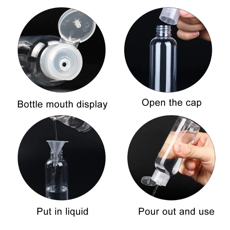 5/10pcs Clear Plastic Travel Bottles with Flip Cap Portable Containers with Funnel and Labels for Shampoo Conditioner Cosmet