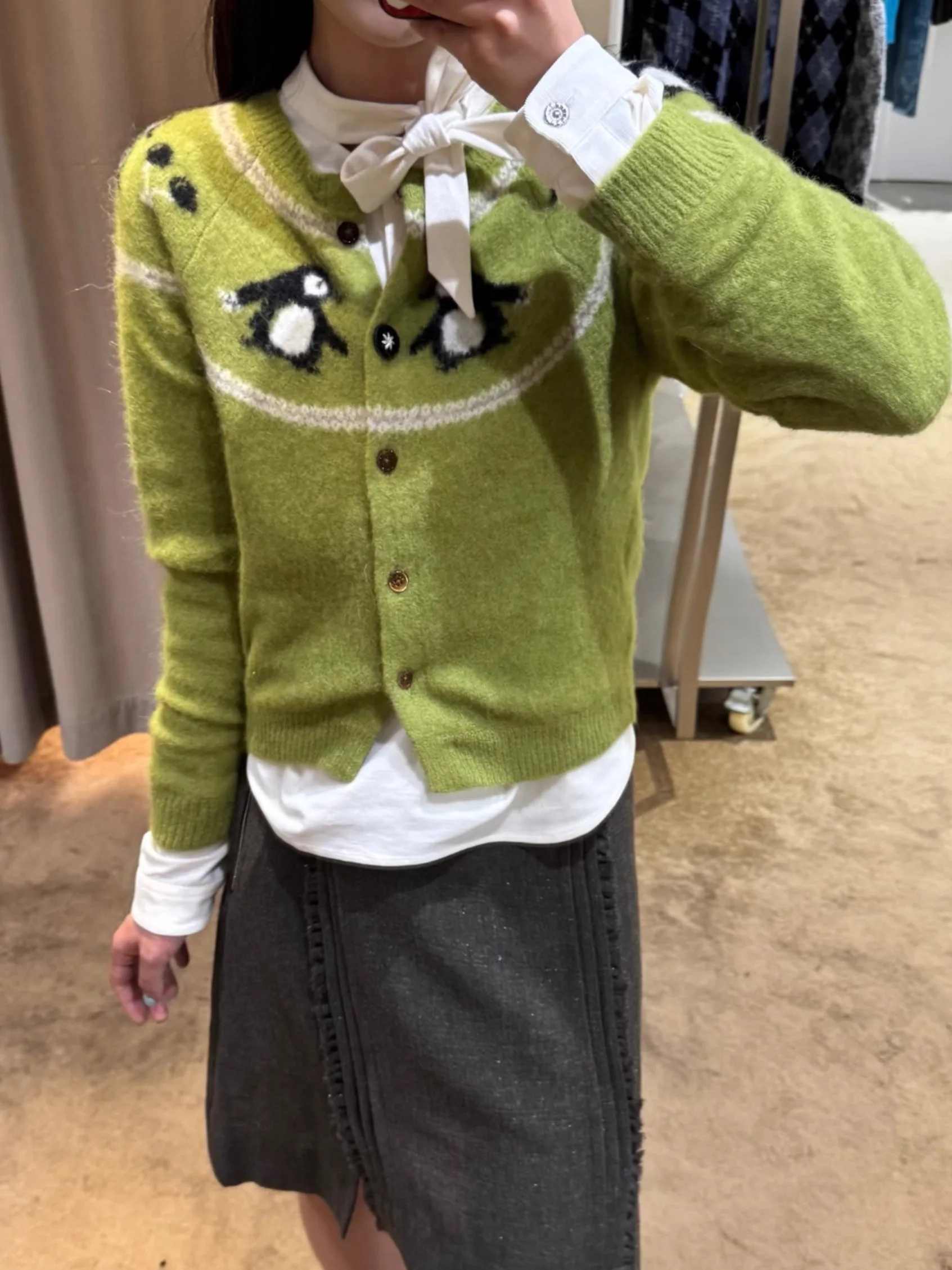 

Вязаный кардиган Penguin Baby Fce Long Sve, осень-зима, милый Sle с мультяшным принтом, V-Ne, для девочек, стандартный крой, шерстяная смесь S...