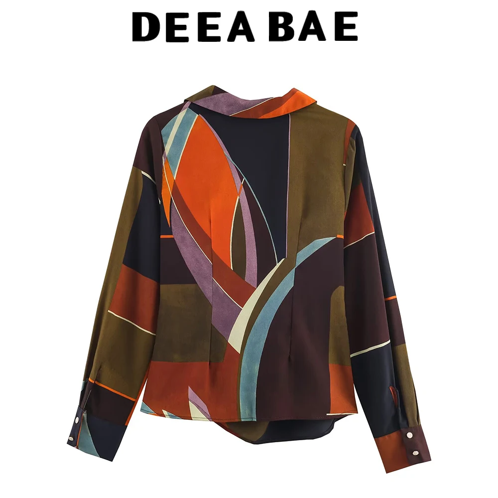 DEEABAE ملابس نسائية خريفية جديدة تصميم فرنسي قميص بصدر واحد مطبوع وطية صدر مزدوجة وأكمام طويلة