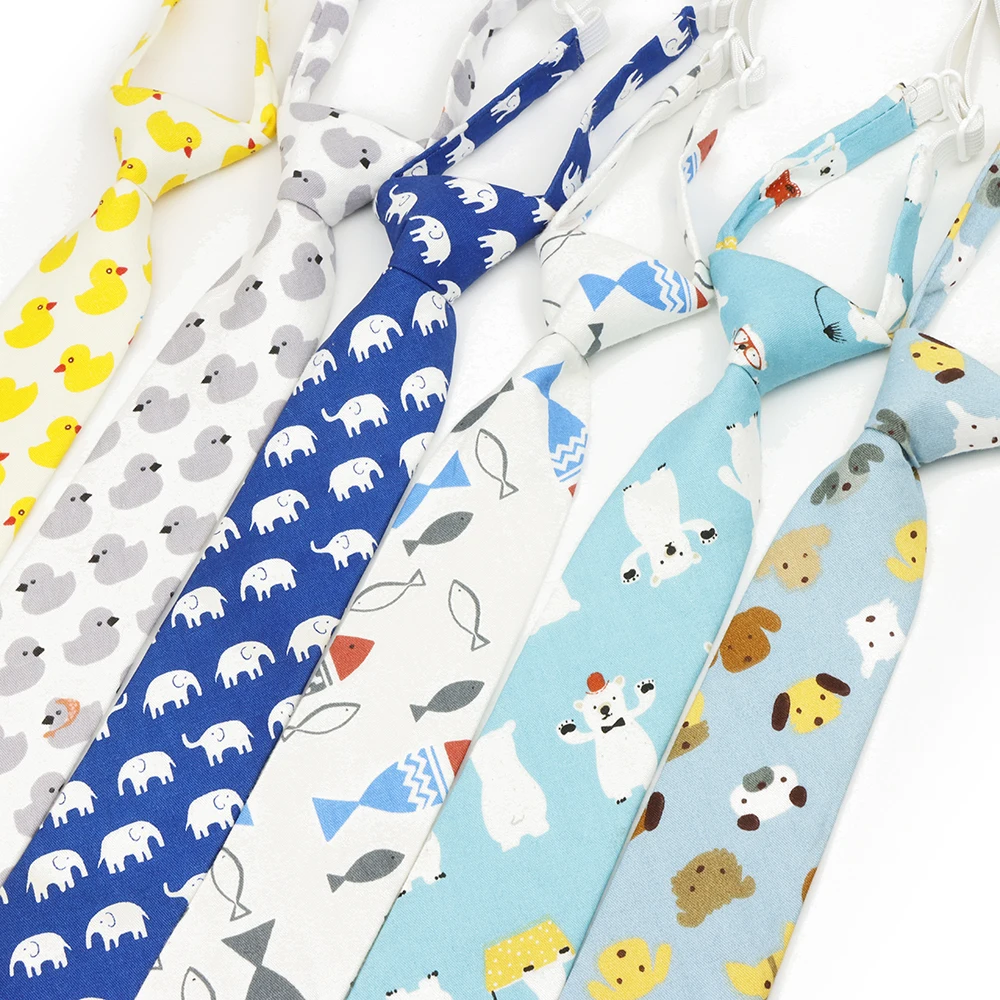 Cute Cotton Kids Necktie Casual Dog Duck Chicken Bear Pattern Children Pre Tied Neckties Skinny Ties Small Designer Cravat Tie