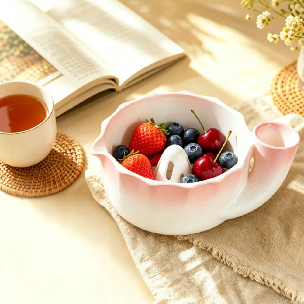Automatic Rotating Ceramic Drainer Bowl Kitchen Fruit Washing Basket Modern Vegetable Organizer Household Storage Tool