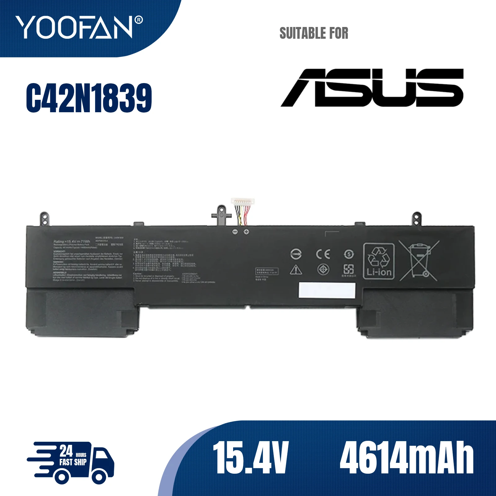 YOOFAN C42N1839 15.4V 71WH Laptop Battery For Asus ZenBook 15 UX533FAC-A8097T UX533FTC UX534FAC UX534FTC UX563FD-A1015T