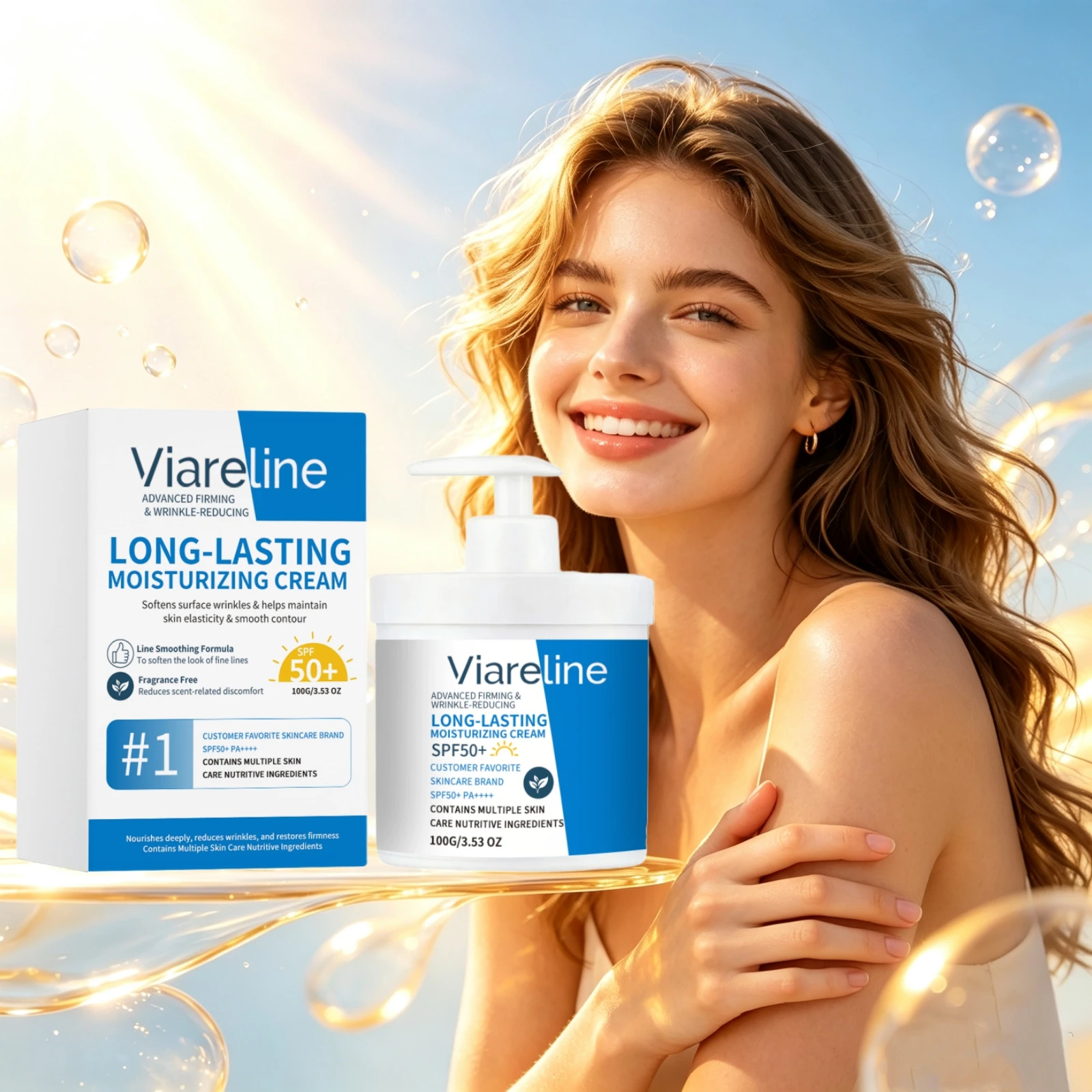 Firming Sunscreen Face Cream SPF50 High-Power Anti-Tanning Fade Wrinkle Daily Care Moisturizing UV Protection Dual-Effect Cream
