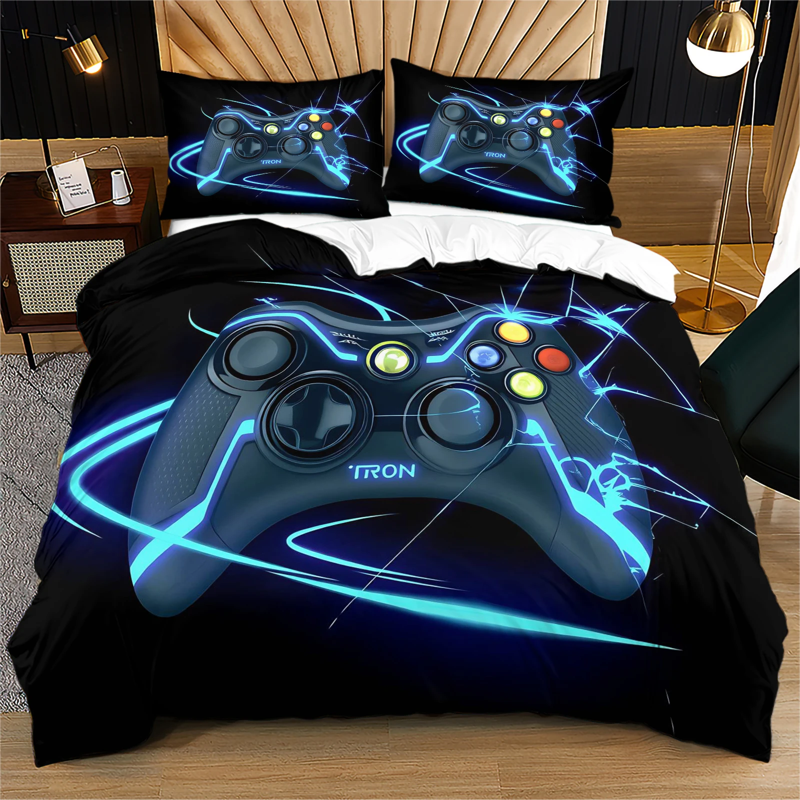 Black Background Rainbow Splash Ink GAMER Game Controller 2/3Pcs Duvet Cover Set Street Hip Hop Esports Bedding Set