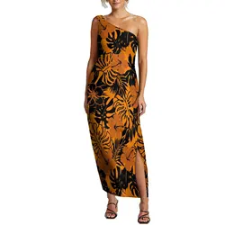 Summer Women'S Diagonal Shoulder Dress Hawaii Polynesian Maxi Dress Party Elegant Dress Support Design