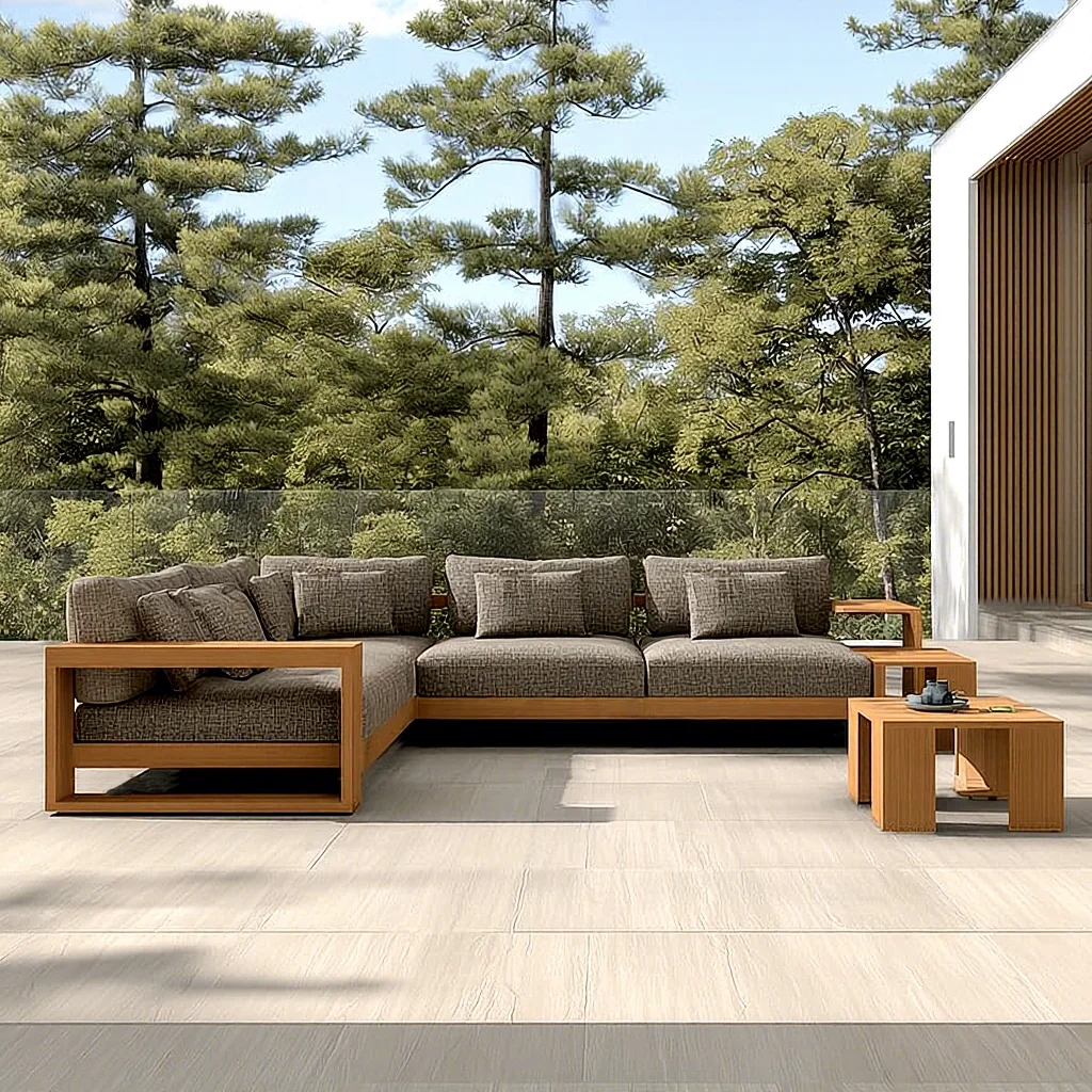 

Customized Waterproof Fabric Teak Wood Sofa Set for Outdoor Furniture Dining Chairs for Patio Courtyard Villa Park Hotel