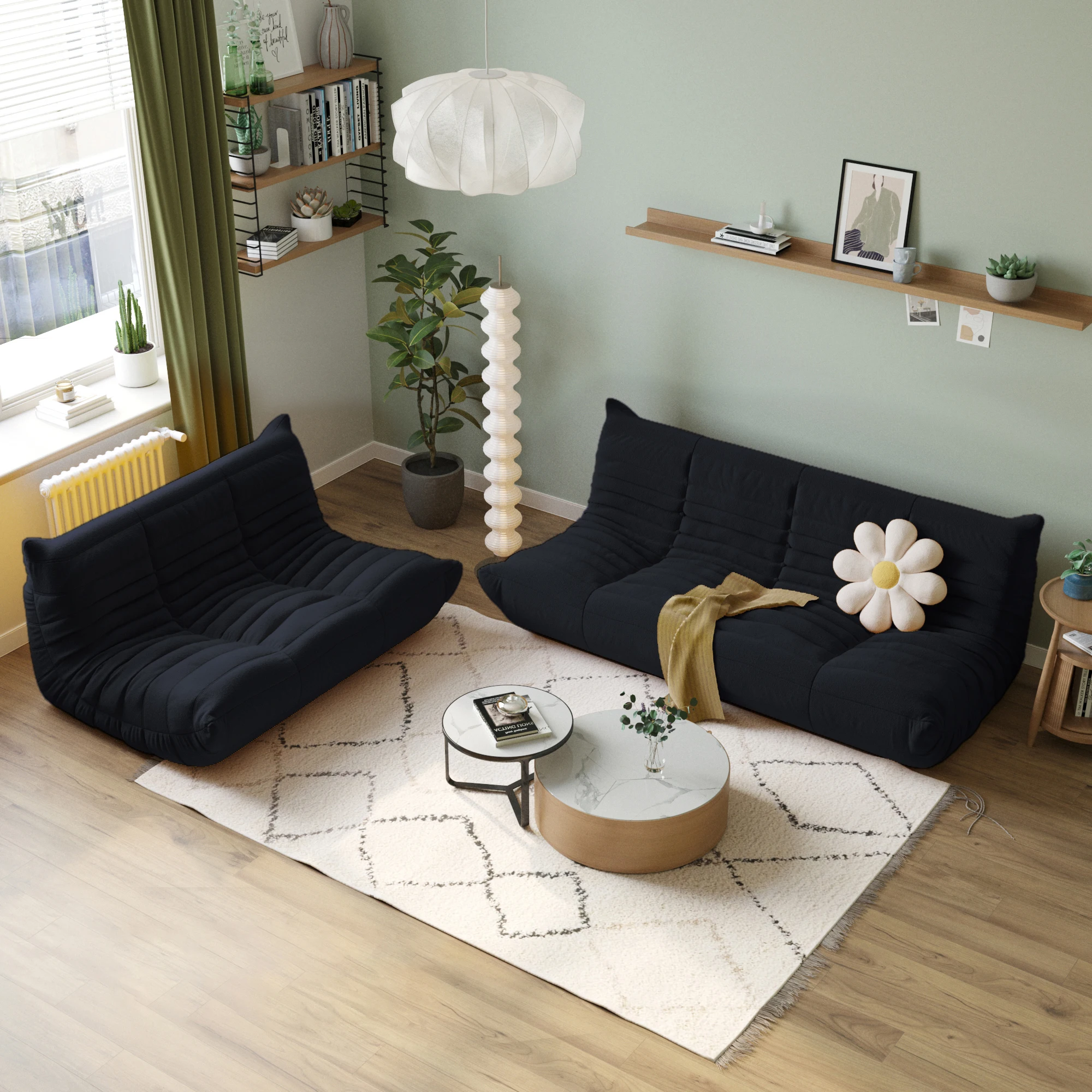 Classic Design Black Lazy Chair Teddy Fabric Comfortable Sofa Cushion