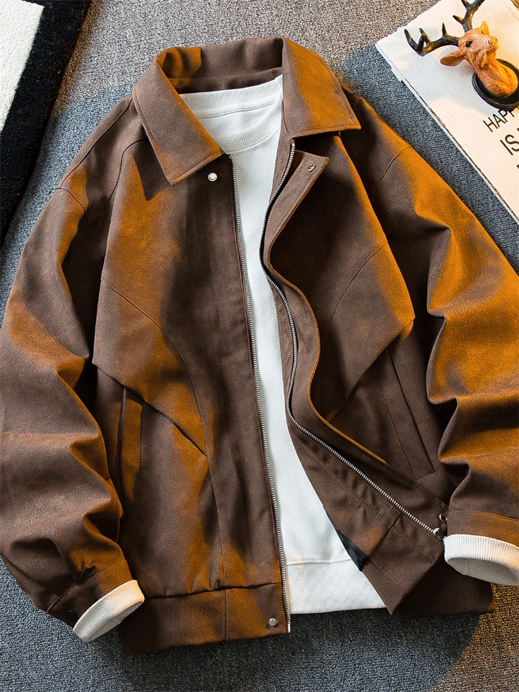 

High-End American RetroVintage Suede Leather Jaet Men's 2025 Autumn Winter Versatile Turn-down Collar Cool Motorcycle Jaet