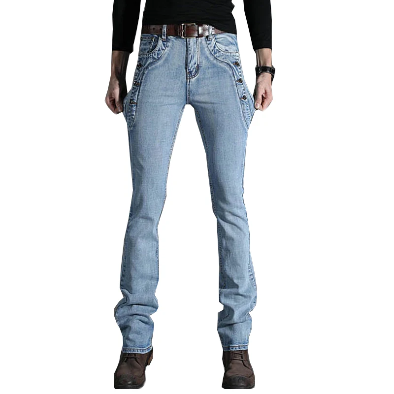 Men's Jeans Men's Light blue Micro Flare Jeans Korean Style Stretch Slim Men's Flared Denim Trousers