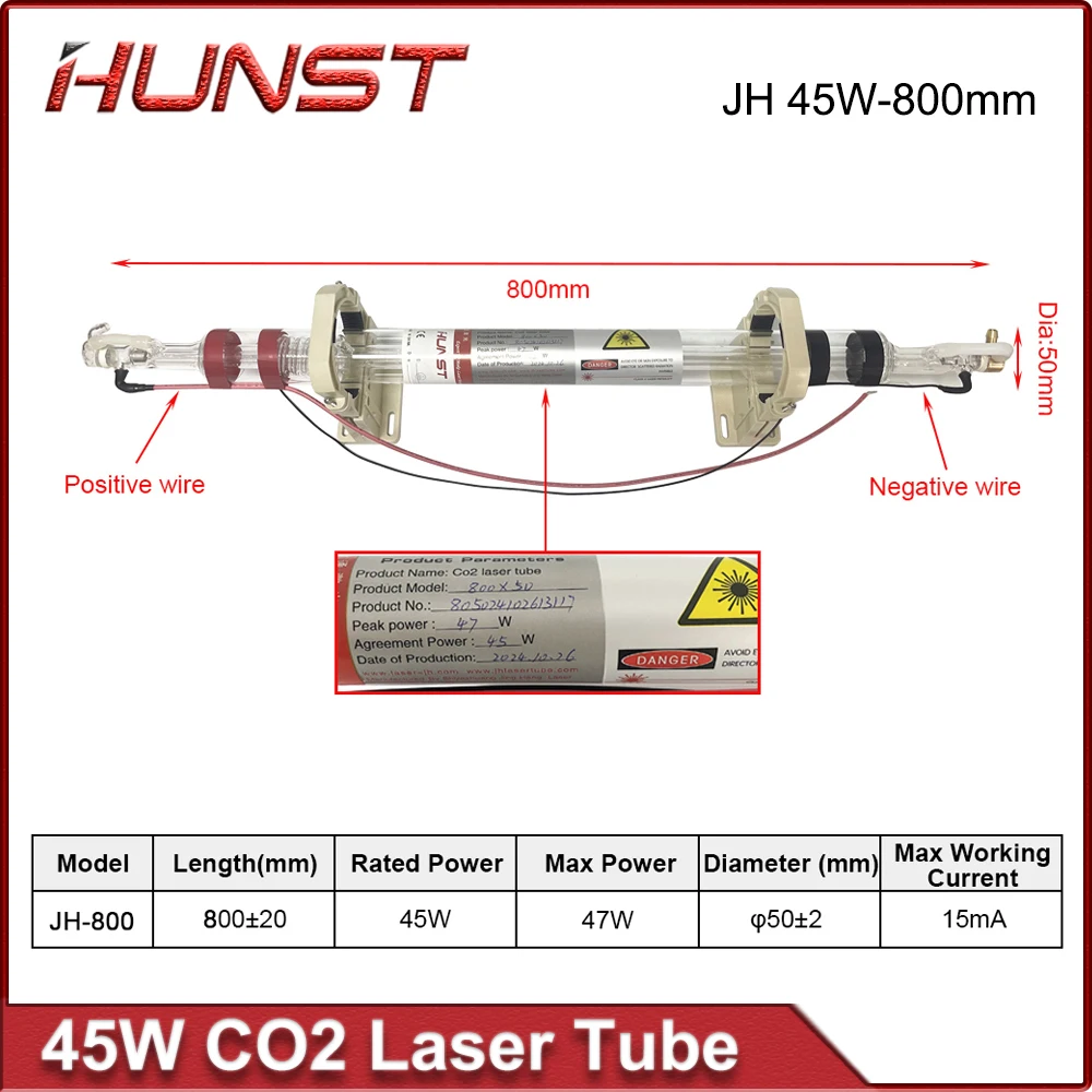 Hunst JH-800mm 45W CO2 Laser Tube Diameter 50mm Laser Lamp Length 800mm For Engraving Cutting Machine