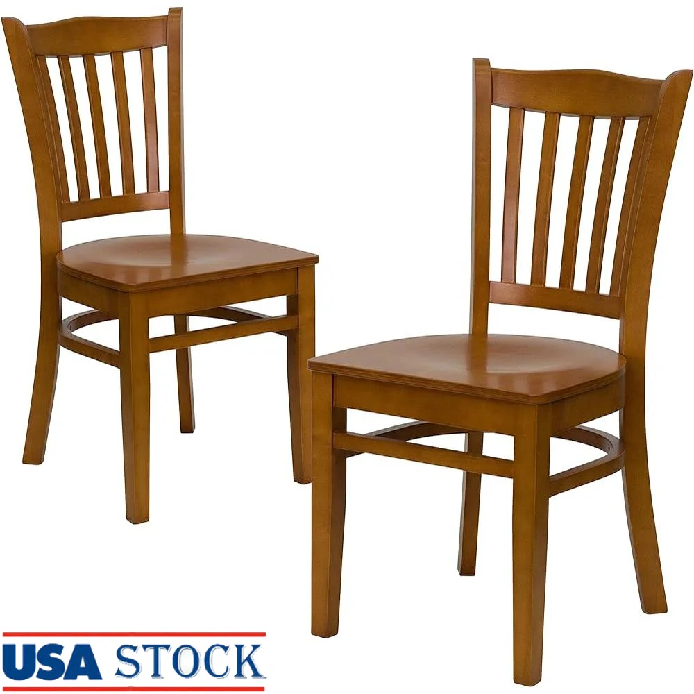 2 Pack Vertical Slat Back Dining Chair Cherry Wood Restaurant Kitchen Bar Chair Solid Beech Hardwood Construction Heavy Duty