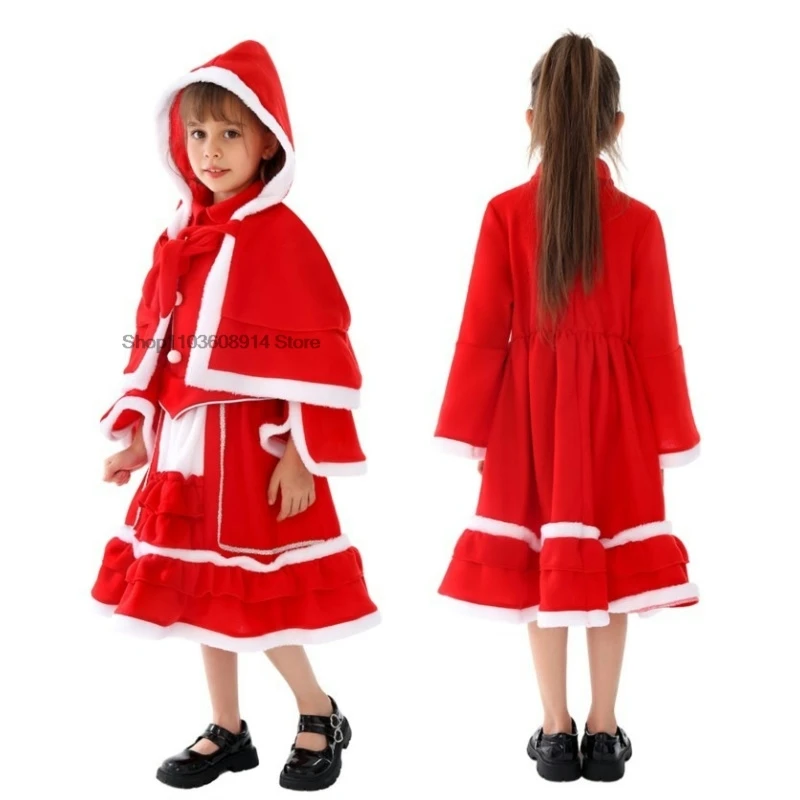 Costumi natalizi Ragazze Abiti Lolita Scialli natalizi Abiti cosplay di Natale Festa di Natale per bambini Costume da spettacolo di Capodanno