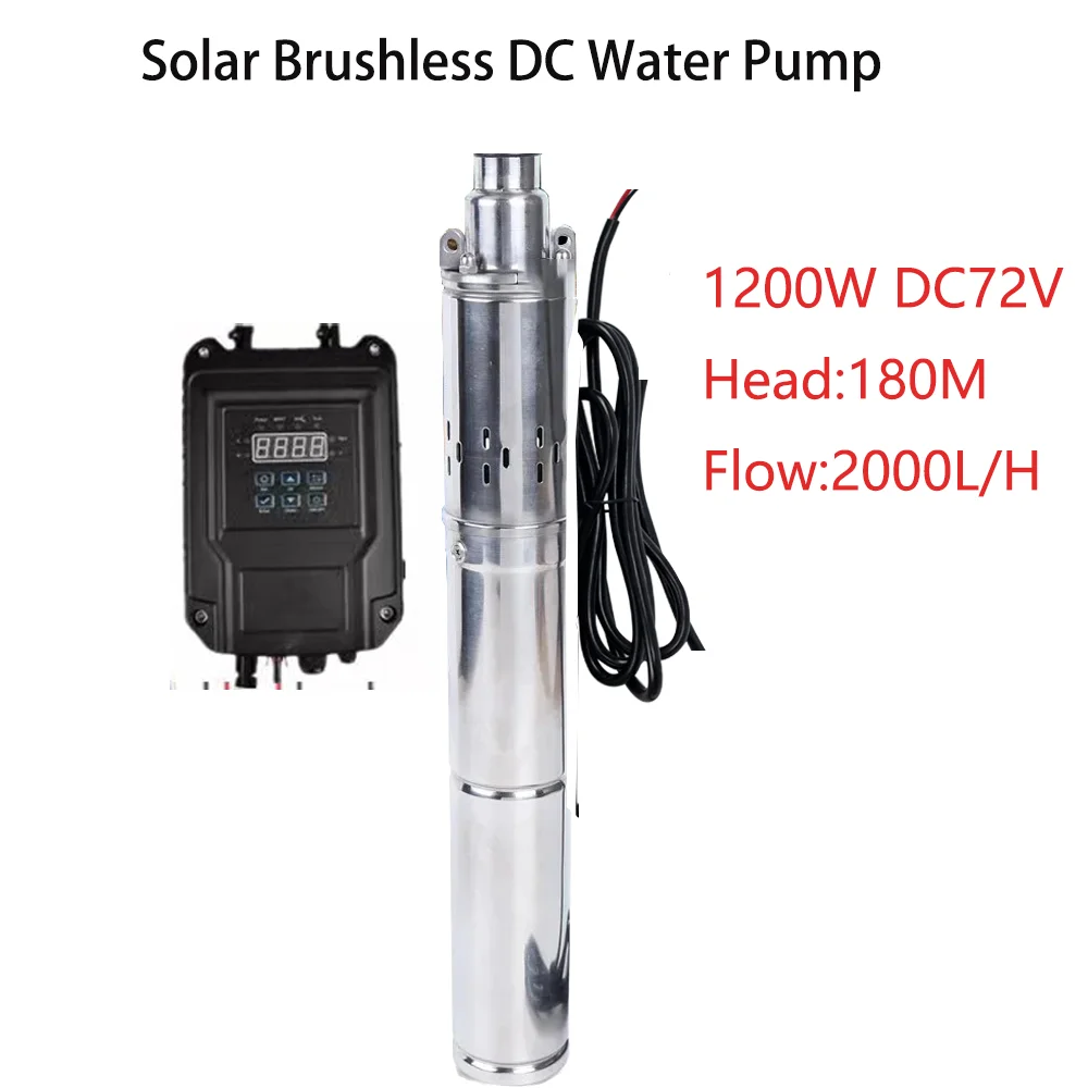 1200W DC72V lift 180M water flow 2T per hour solar water pump with external controller for golf course lawn farm irrigation