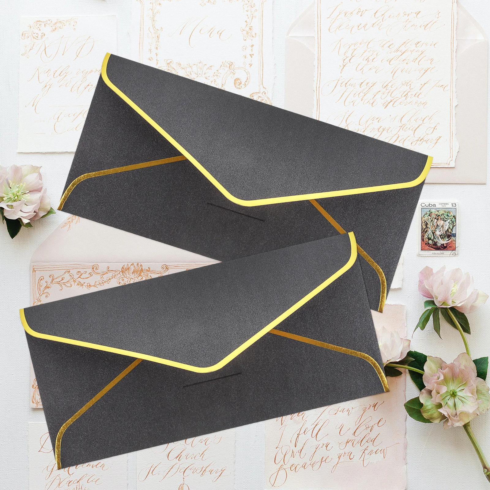 10Pcs Luxury Gold Foil Envelopes High-End Paper Material Perfect for Cards Invitations Cash Keepsake Portable Party Accessory
