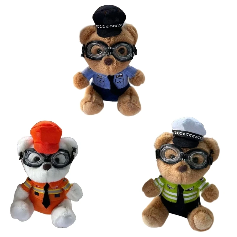 Policeman Fireman Bear Keychain Plush Toy Stylish Bag Pendant for Everyday Use