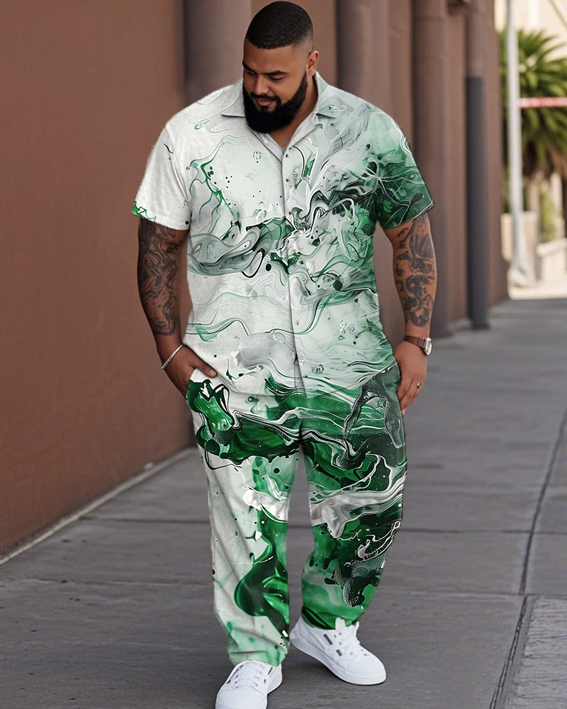 

S-9XL Мужская рубашка больших размеров с текстурой омбре и короткими рукавами, комплект из 2 предметов, повседневный свободный крой, летний комплект