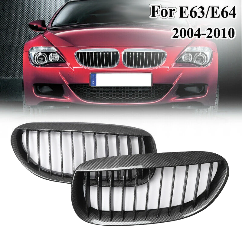 AL21 -Carbon Fiber Car Front Kidney Grille Grill For-Bmw 6 Series E63 E64 Lci M6 630 645 650 Coupe 2Dr