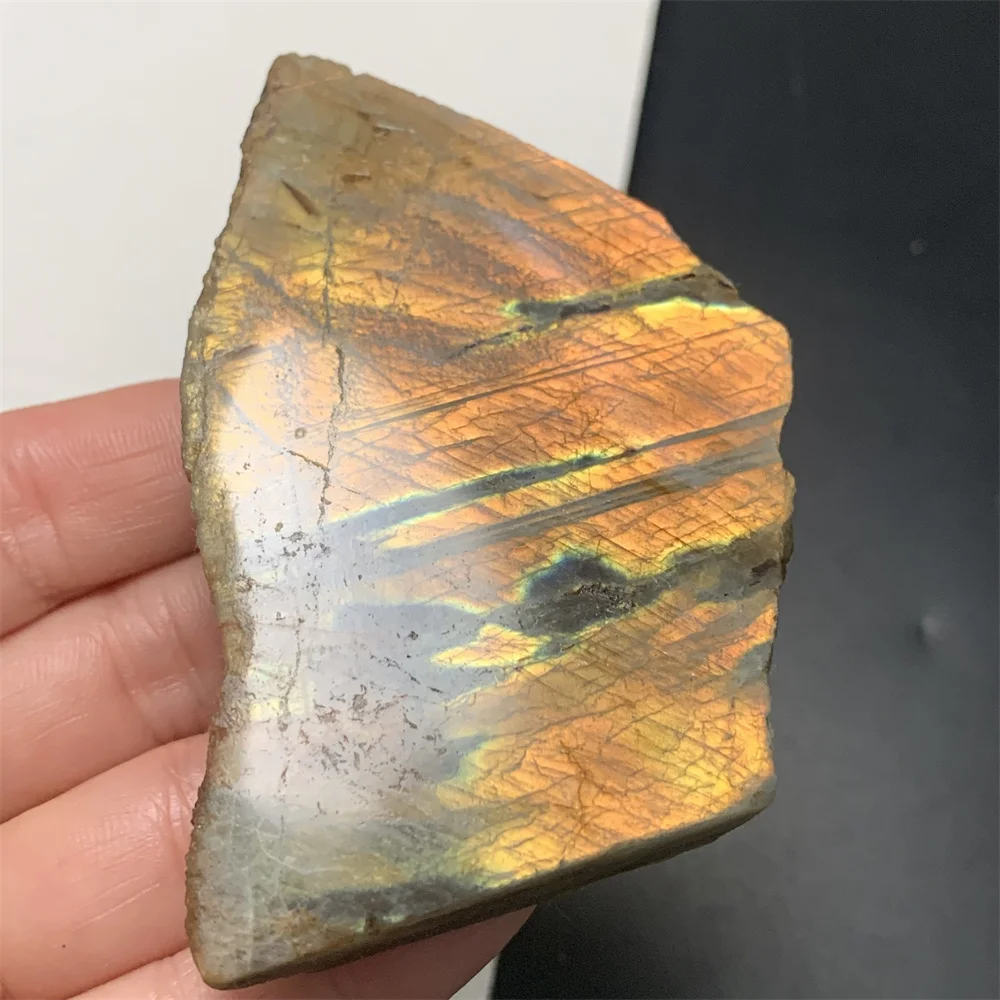 

Bright Natural Orange Yellow Light Labradorite Ornaments Sliced Smooth Purple Pink Light Labradorite Specimens Beads Pendants