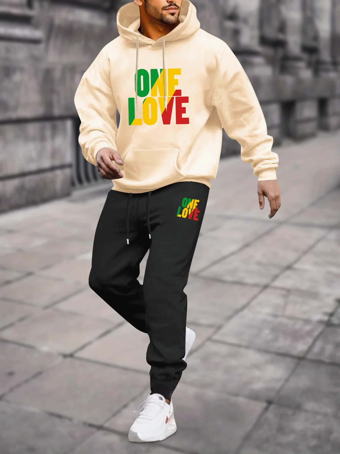 Men 2 Piece Outfit Print Hoodie Sweatshirt+Jogger Pants Set Casual Tracksuit Long Sleeve Hooded Sweatpants Sportswear Male Sets view 5