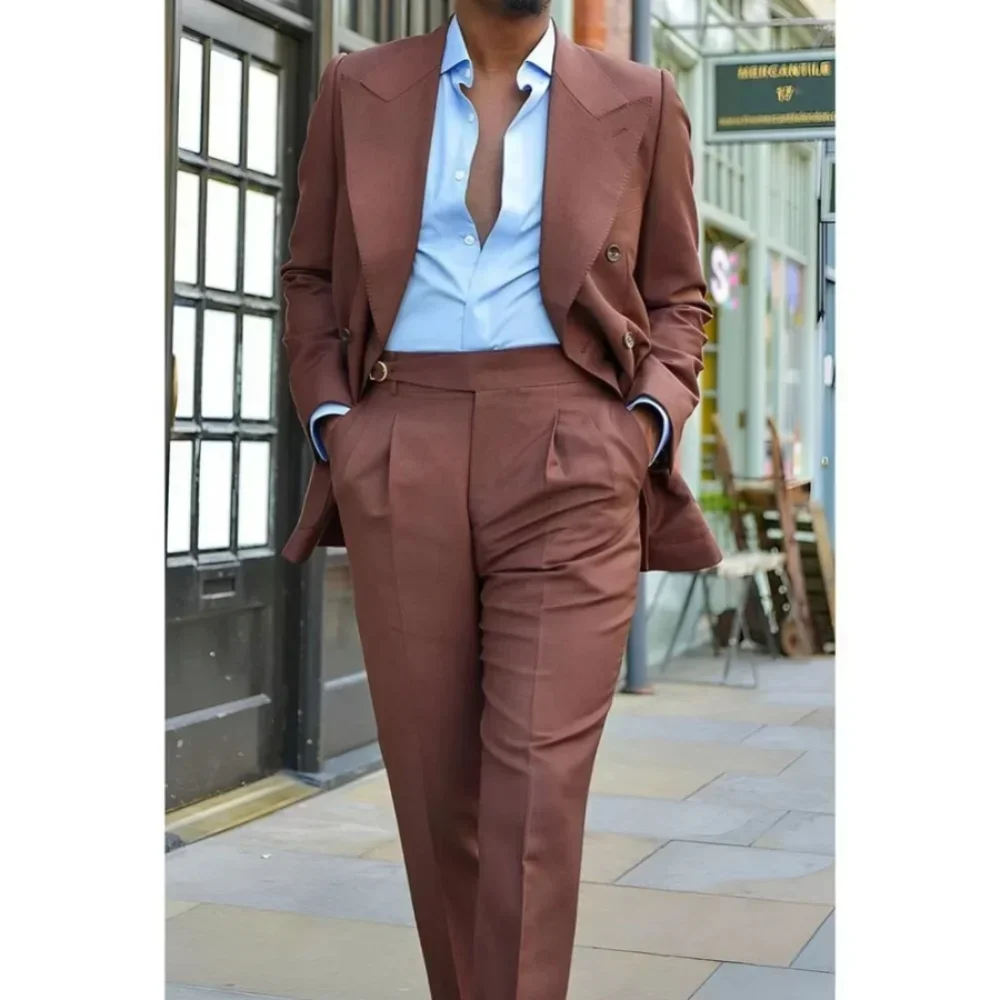 Men Suits Smart Casual Peak Lapel Double Breasted Slim Fit Blazer Pants High Quality 2 Piece Wedding Party Costume Homme