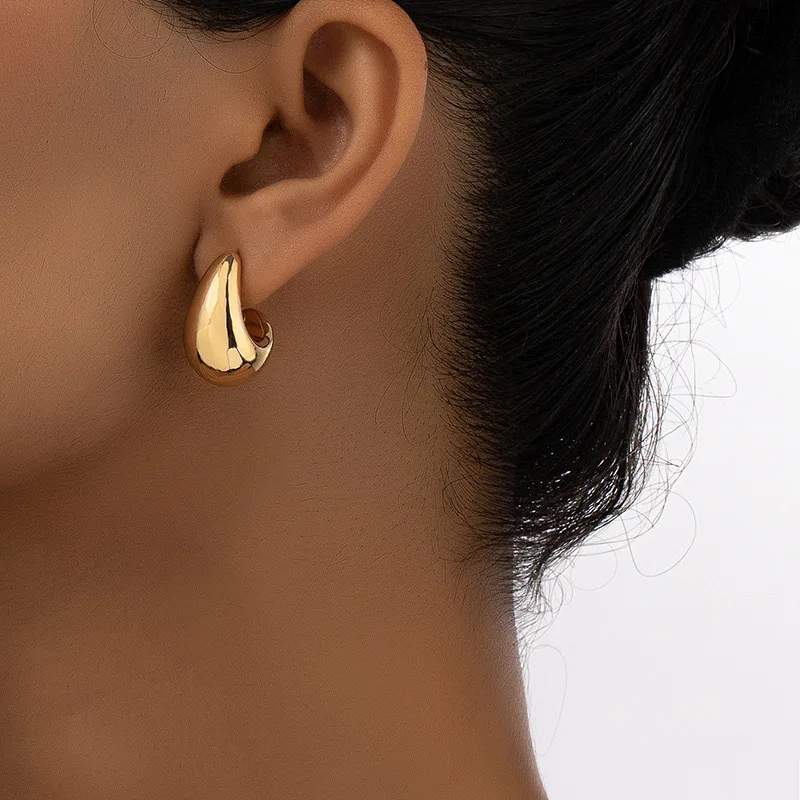 Vintage Chunky Dome Drop Earrings For Women Golden Color Stainless Steel Thick Teardrop Earring Statement Wedding Jewelry Gift